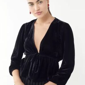 Urban Outfitters Black Tie-Front Velvet Blouse